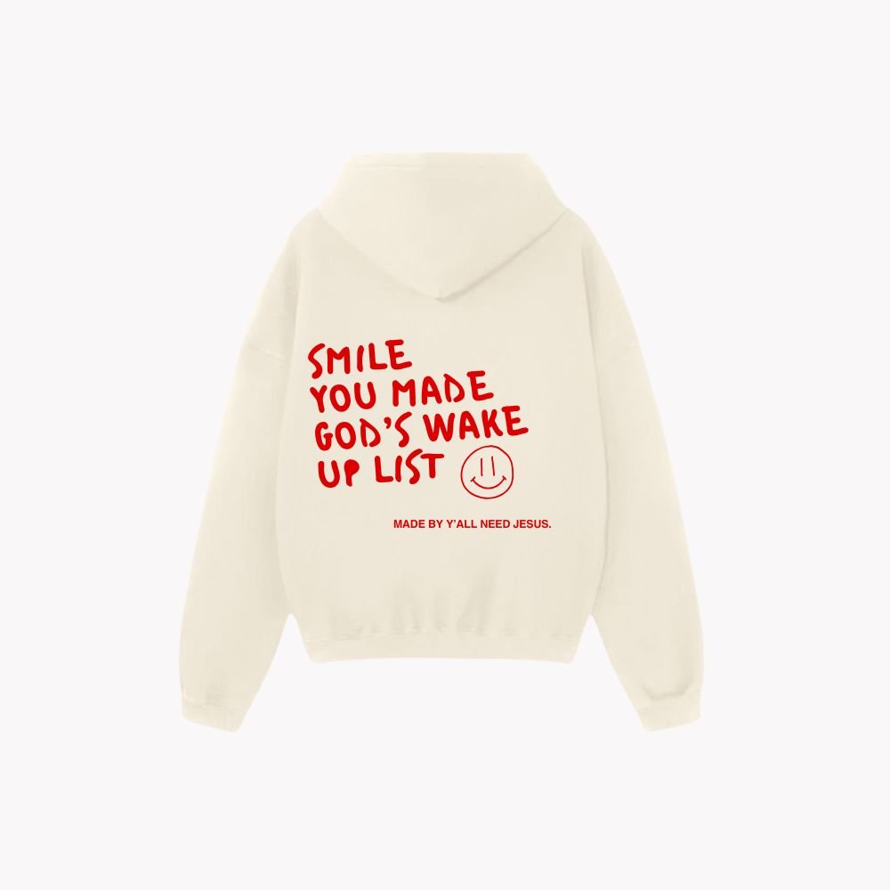 Yall Need Jesus Co. Smile Premium Puff Hoodie Cream Red S