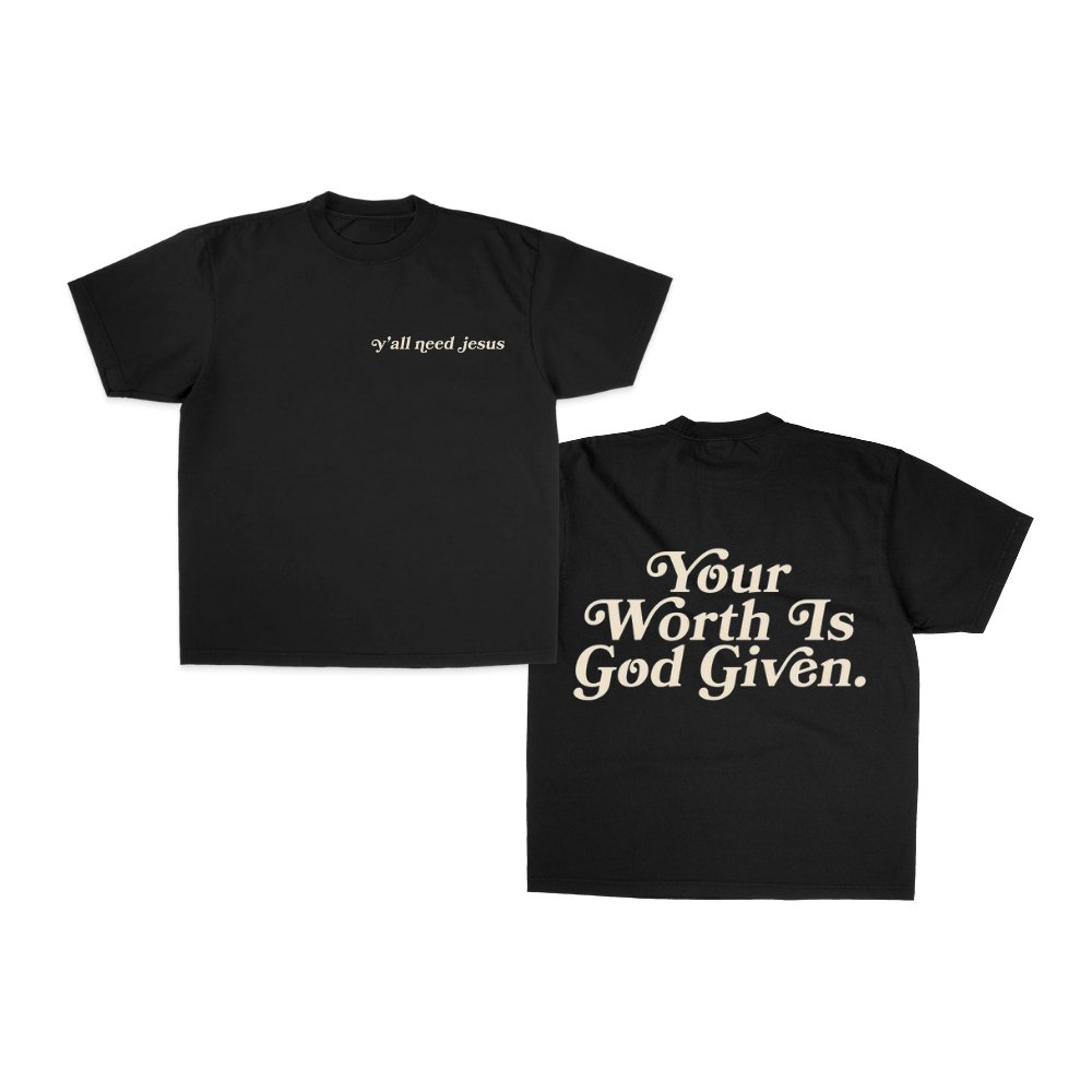"Worth" T-Shirt | Black & Cream - Yall Need Jesus Co.