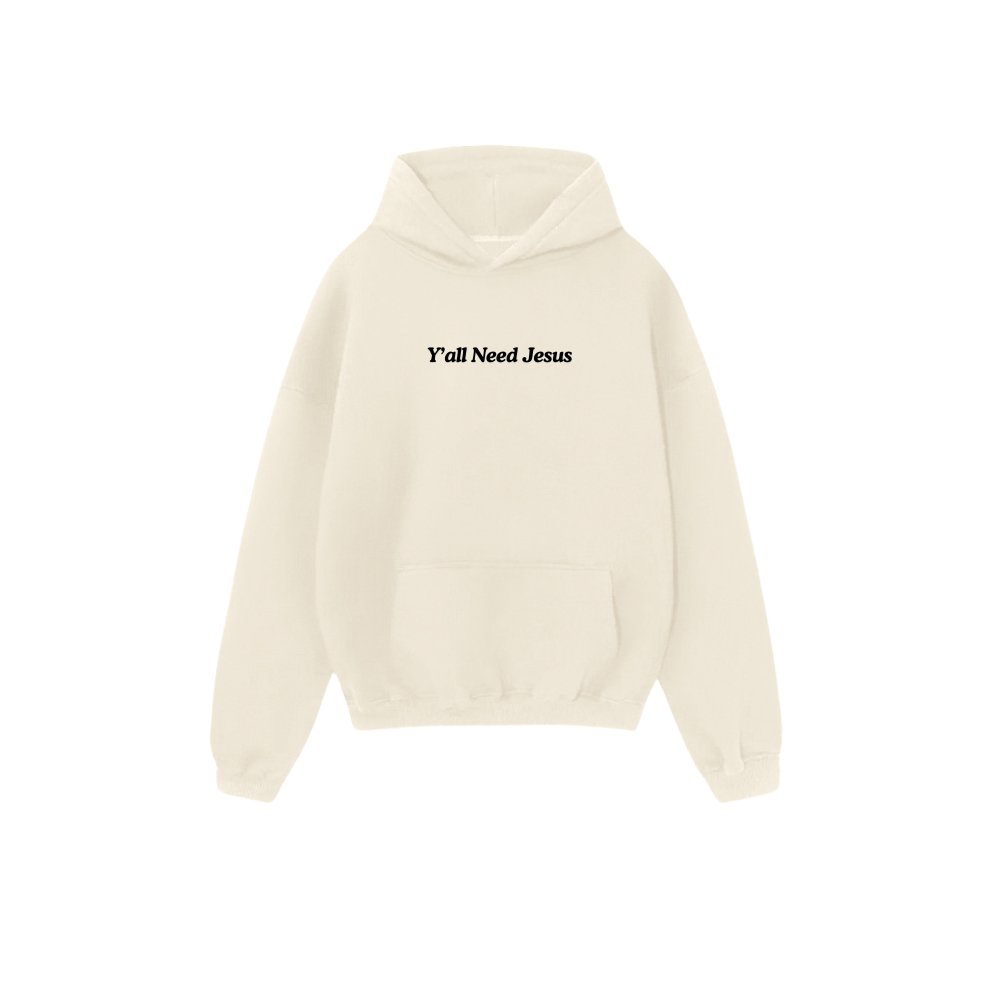 "God's Hiring" Premium Puff Hoodie | Cream & Black - Yall Need Jesus Co.