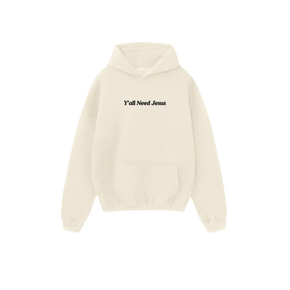 "God's Hiring" Premium Puff Hoodie | Cream & Black - Yall Need Jesus Co.