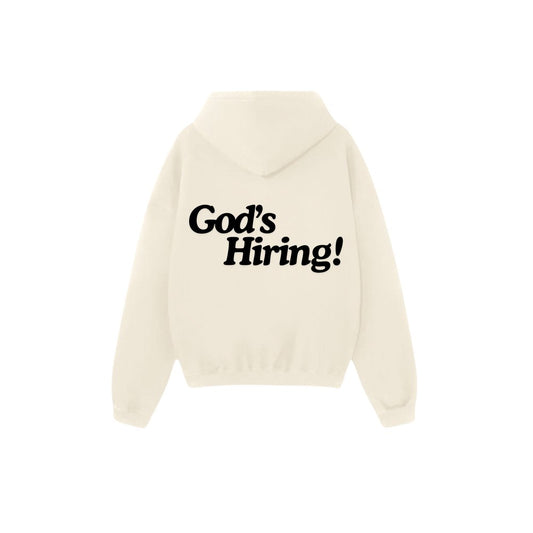 "God's Hiring" Premium Puff Hoodie | Cream & Black - Yall Need Jesus Co.