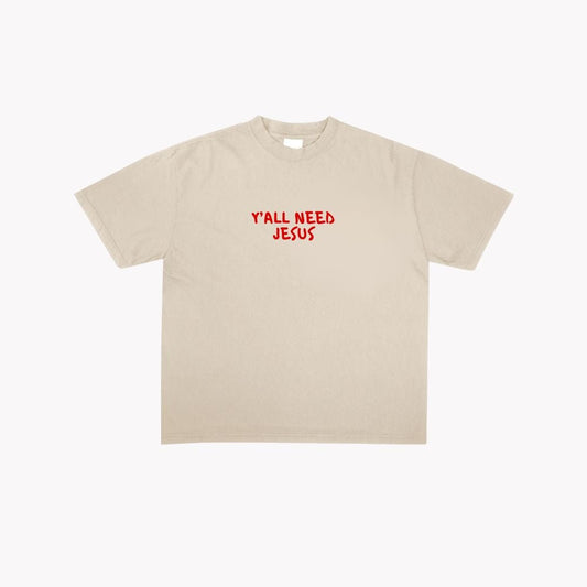 "Handwritten" T-Shirt | Sand & Red - Yall Need Jesus Co.