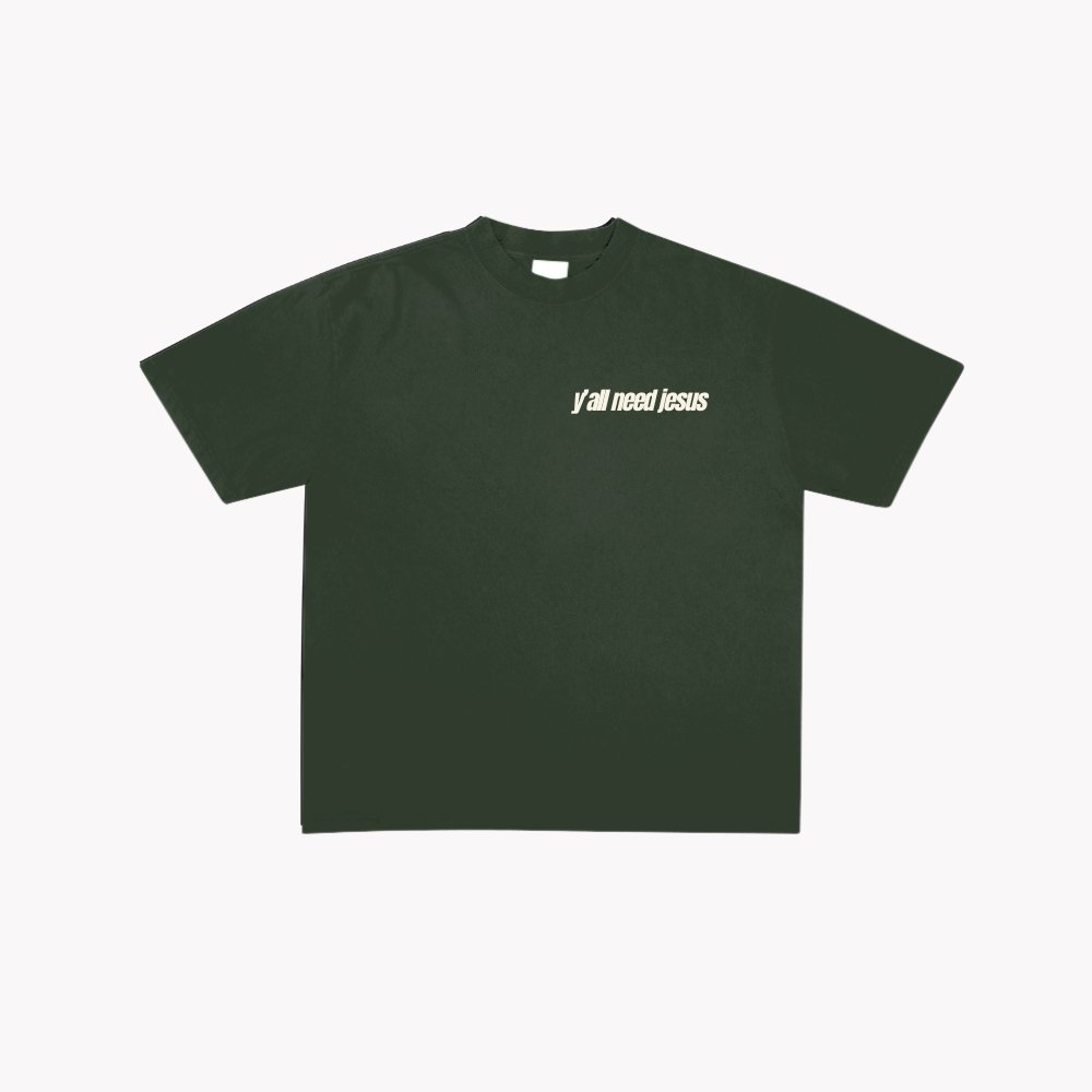 "Need Jesus" T-Shirt | Green & Cream - Yall Need Jesus Co.