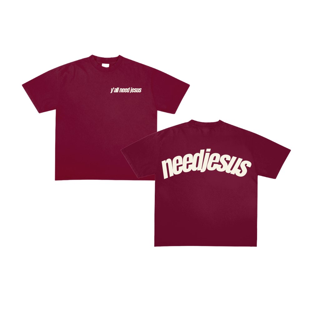 "Need Jesus" T-Shirt | Red & Cream - Yall Need Jesus Co.