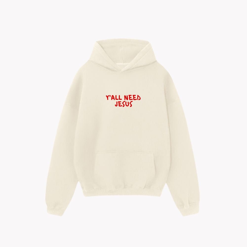 "SMILE" Premium Puff Hoodie | Cream & Red - Yall Need Jesus Co.