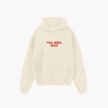 "SMILE" Premium Puff Hoodie | Cream & Red - Yall Need Jesus Co.