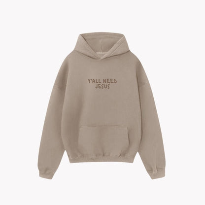 "SMILE" Premium Puff Hoodie | Mocha Monochromatic - Yall Need Jesus Co.