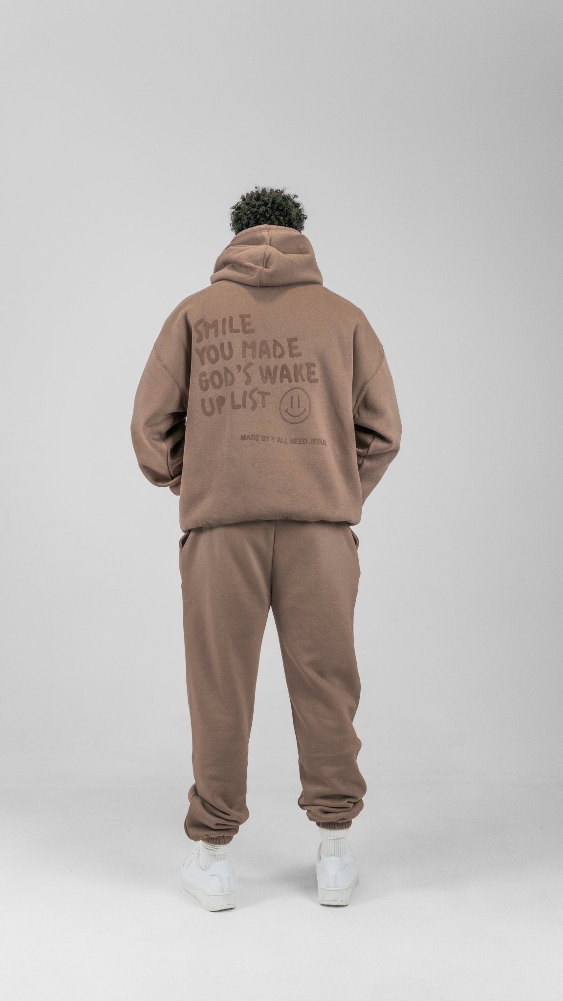 "SMILE" Premium Puff Hoodie | Mocha Monochromatic - Yall Need Jesus Co.