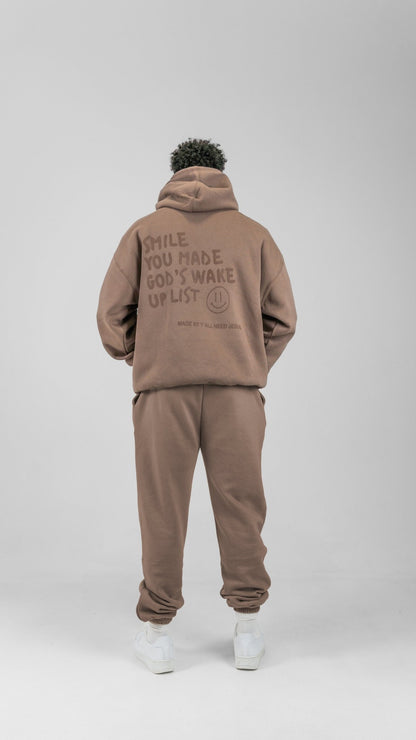 "SMILE" Premium Puff Hoodie | Mocha Monochromatic - Yall Need Jesus Co.