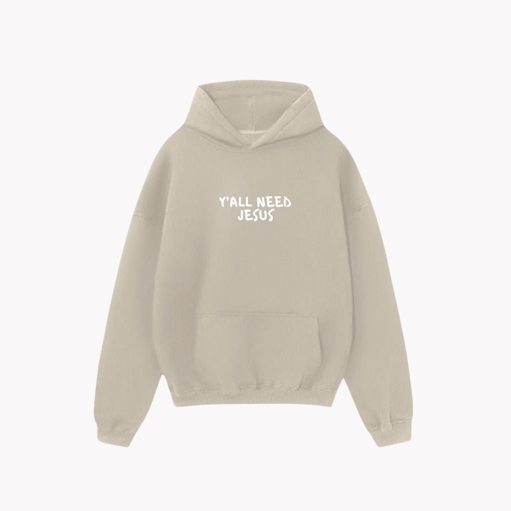 "SMILE" Premium Puff Hoodie | Tan & White - Yall Need Jesus Co.