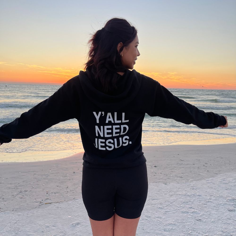 "Y'ALL NEED JESUS" Premium Hoodie | Black & White (Puff Print) - Yall Need Jesus Co.