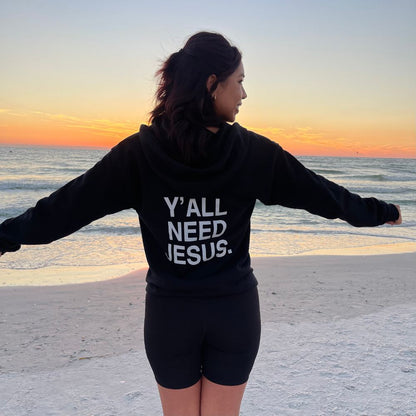 "Y'ALL NEED JESUS" Premium Hoodie | Black & White (Puff Print) - Yall Need Jesus Co.