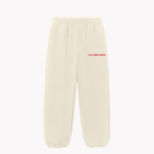 "Y'ALL NEED JESUS" Sweatpants | Cream - Yall Need Jesus Co.