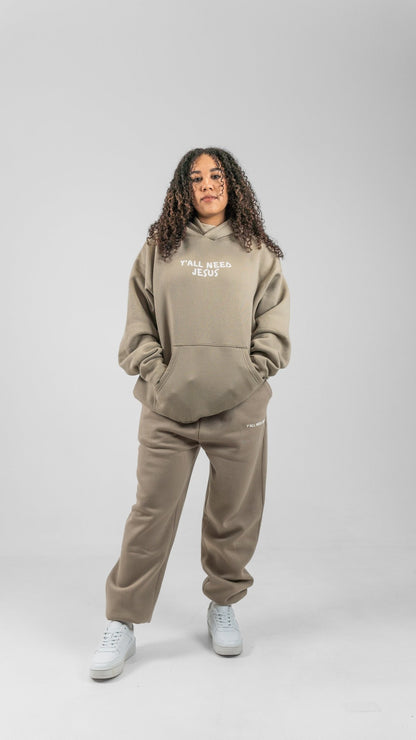 "Y'ALL NEED JESUS" Sweatpants | Tan - Yall Need Jesus Co.